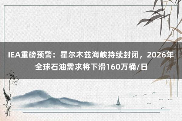 IEA重磅预警：霍尔木兹海峡持续封闭，2026年全球石油需求将下滑160万桶/日