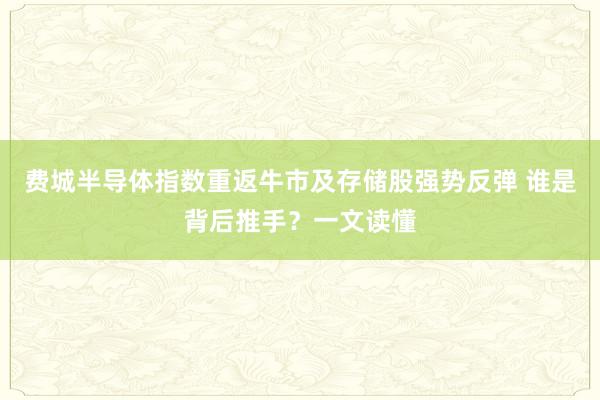 费城半导体指数重返牛市及存储股强势反弹 谁是背后推手？一文读懂