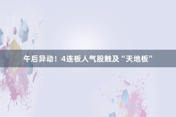 午后异动！4连板人气股触及“天地板”