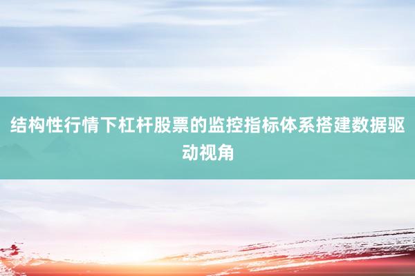 结构性行情下杠杆股票的监控指标体系搭建数据驱动视角