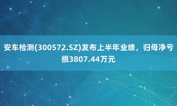 安车检测(300572.SZ)发布上半年业绩，归母净亏损3807.44万元