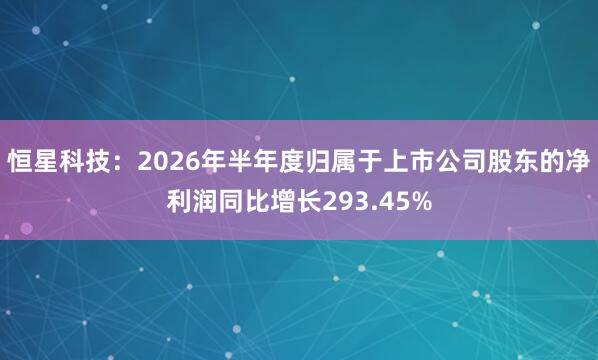 恒星科技：2026年半年度归属于上市公司股东的净利润同比增长293.45%