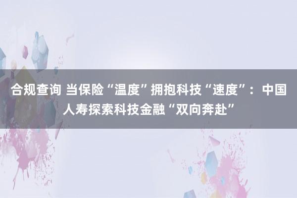 合规查询 当保险“温度”拥抱科技“速度”：中国人寿探索科技金融“双向奔赴”