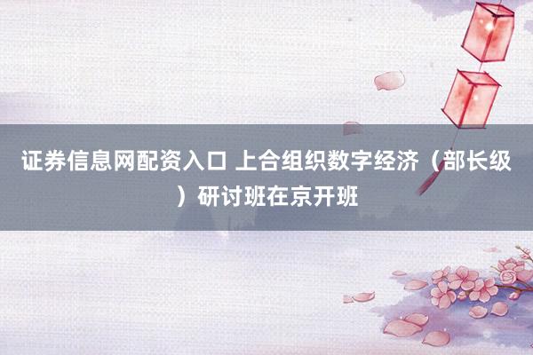 证券信息网配资入口 上合组织数字经济（部长级）研讨班在京开班