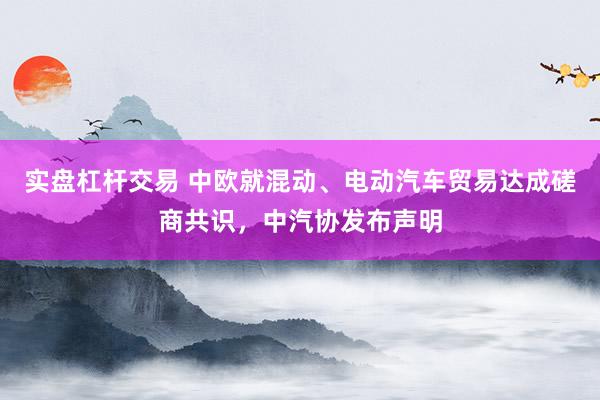 实盘杠杆交易 中欧就混动、电动汽车贸易达成磋商共识，中汽协发布声明